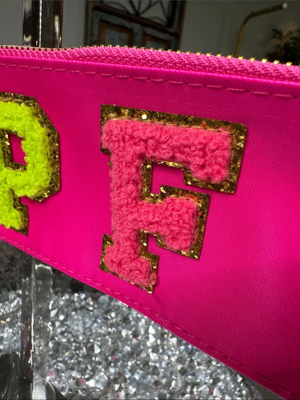 Neon Pink 'SPF' Clear  large Wristlet Cosmetic Pouch NWT